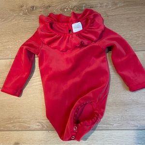 Hanna Anderson red velour onesie 6-12
